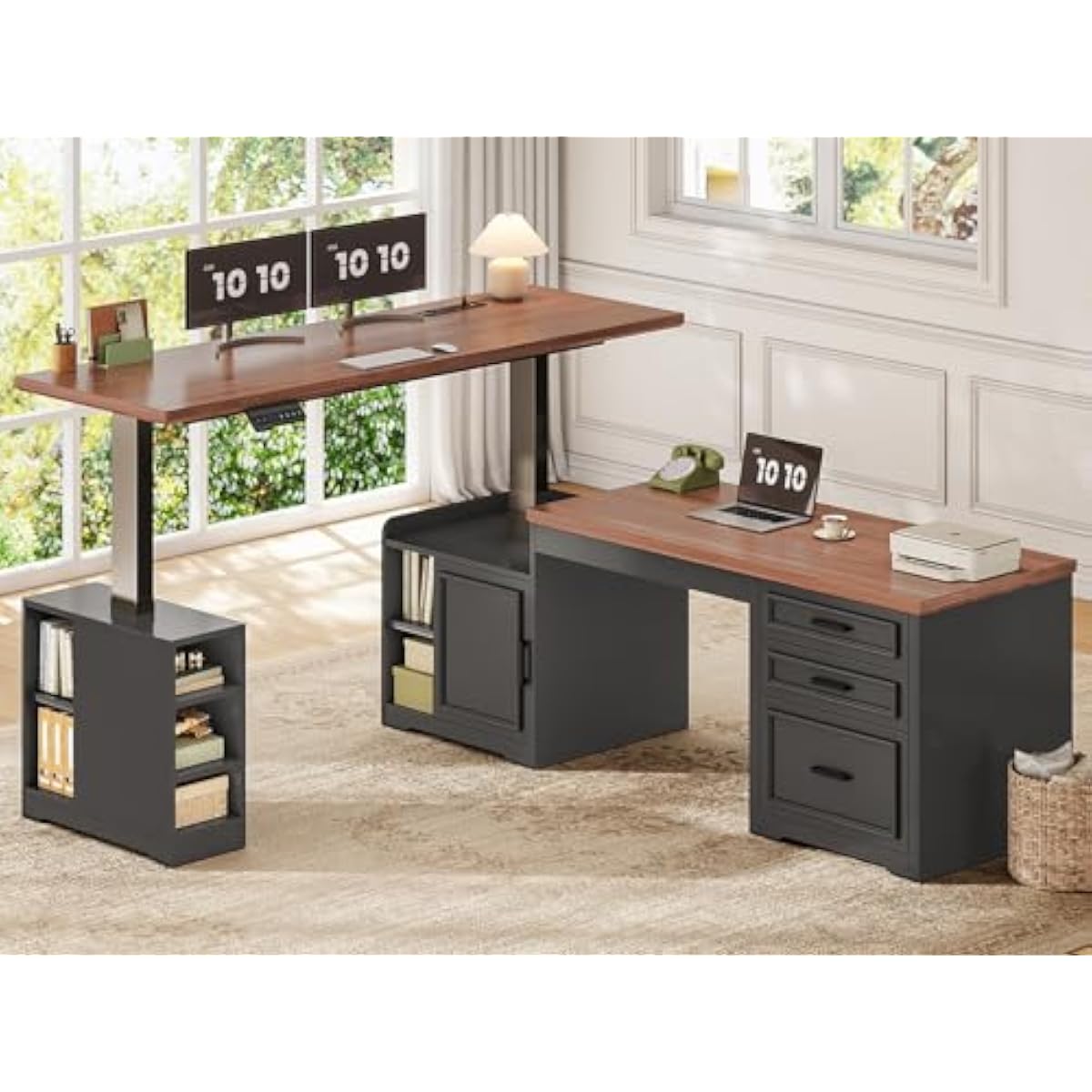 Desk Setup Corner - L Shaped Adjustable Electric Desk with