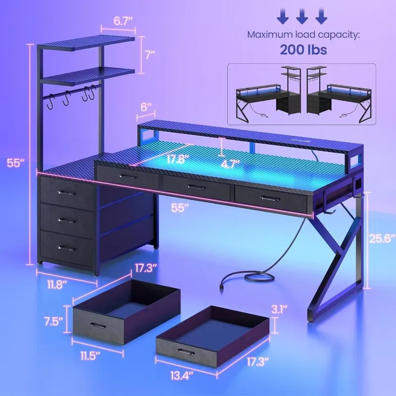55 Inch Gaming Desk with 6 Dra - огляд і ціна Desk Setup Corner